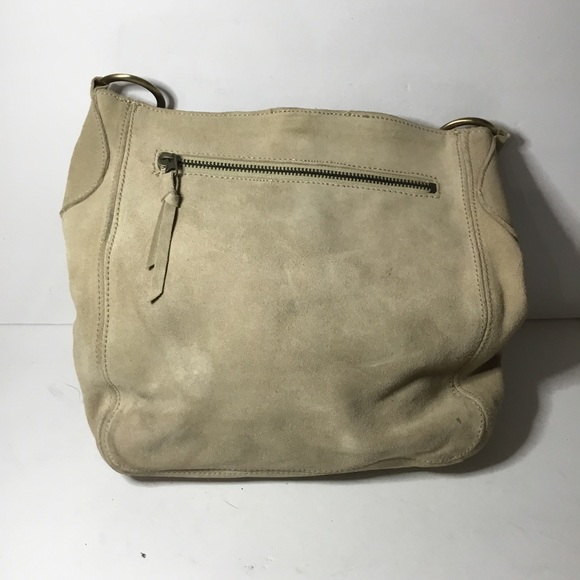 Guess Women’s Cream Genuine Suede Fringed Shoulder Bag Purse - Picture 2 of 9